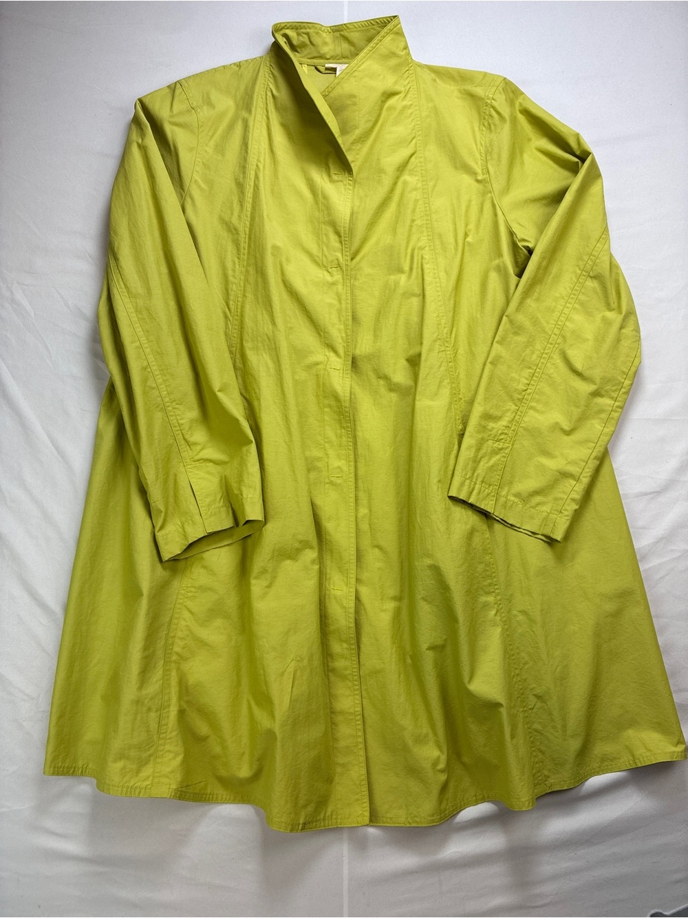 Eileen Fisher Lime Green/Chartreuse Trench Rain Coat Snap Closure Stylish Luxury